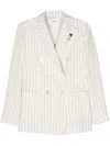Lardini Pinstriped Linen Double-breasted Blazer In Neutrals