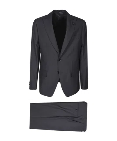 Lardini Pinstriped Single-breasted Suit In Black