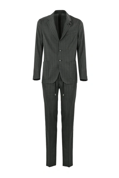 Lardini Pinstriped Suit With Lace-up Trousers In Grigio
