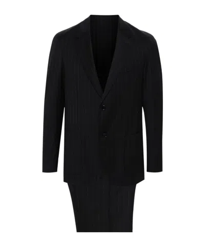Lardini Pinstriped Wool Suit In Blue