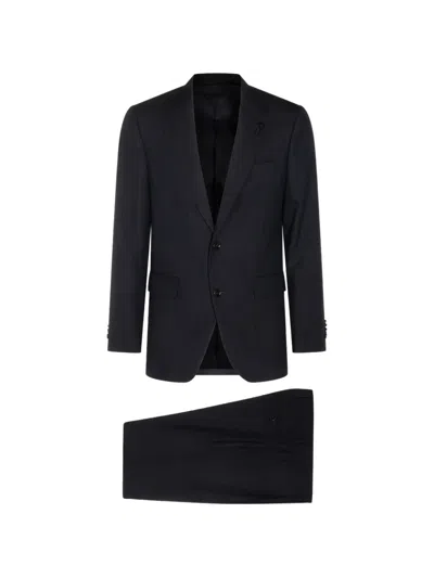 Lardini Pinstriped Wool Suit In Blue