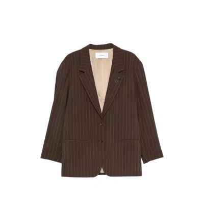 Lardini Pinstripe-pattern Single-breasted Wool Blazer In Brown/white