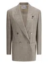 Lardini Prince De Wales Double-breasted Blazer In Neutrals