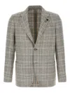 Lardini Plaid Patterned Grey Jacket With Notch Lapels In Gray