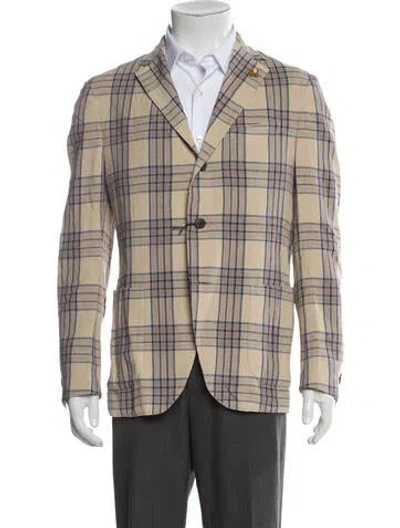 Pre-owned Lardini Plaid Print Peacoat W/ Tags In Neutral