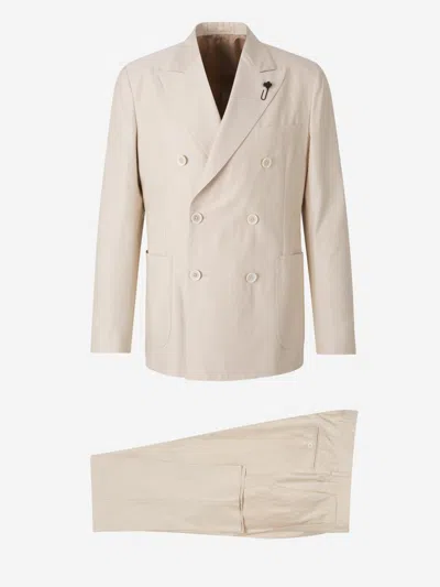 Lardini Plain Cotton Suit In Neutral