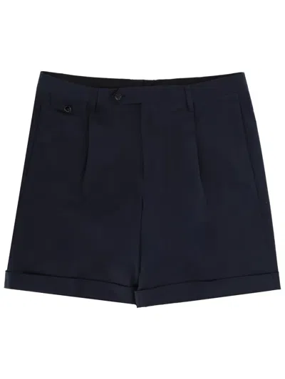 Lardini Cotton Tailored Shorts Belt Loops Pleats In Blue