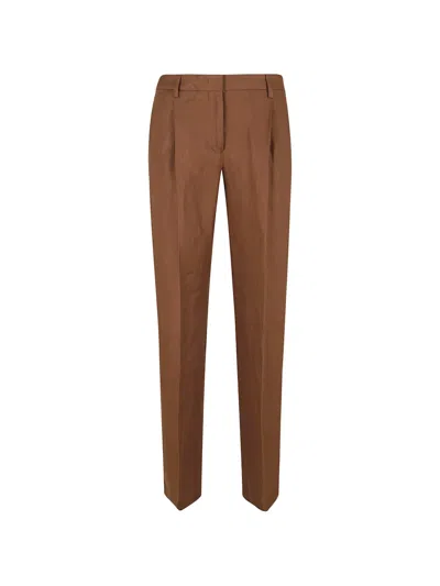 Lardini Tailored Linen Trousers With Straight-leg Silhouette And Pockets In Brown