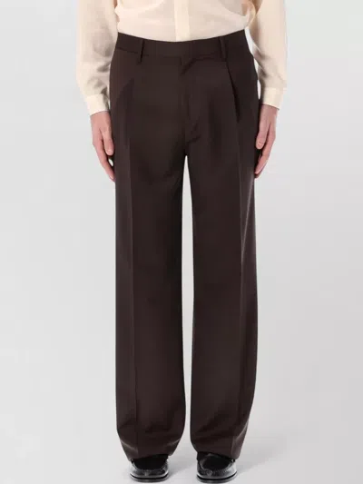 Lardini Pleated Trousers Straight Fit 28 Hem In Brown