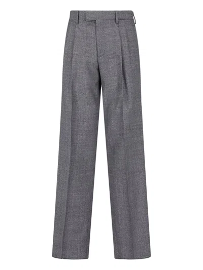 Lardini Pleated Wide-leg Wool Trousers In Gray