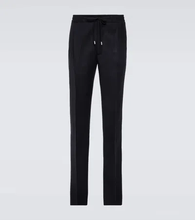 Lardini Pleated Wool And Cashmere Pants In Blue