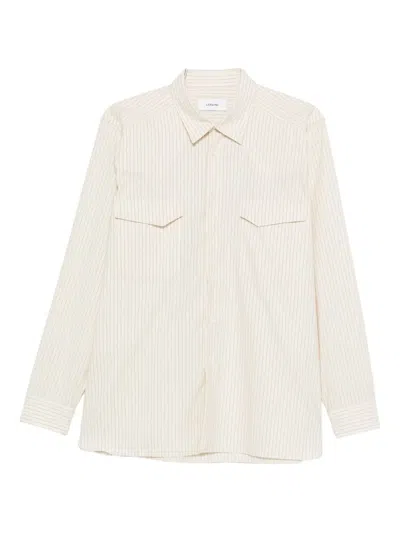 Lardini Pinstriped Cotton And Virgin Wool-blend Twill Shirt In White