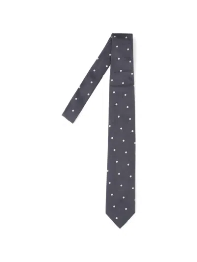 Lardini Polka-dot Herringbone-pattern Tie In Gray