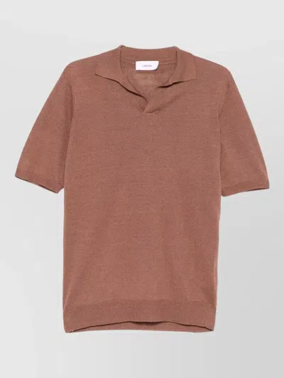 Lardini Polo Knit Short Sleeves Open Collar In Brown