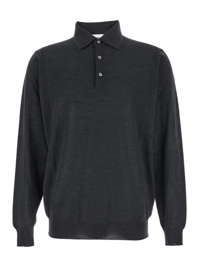 LARDINI GREY POLO SHIRT WITH CLASSIC COLLAR AND DROPPED SHOULDERS IN WOOL MAN
