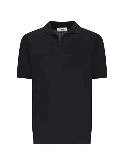 Lardini Linen-cotton Notched Neck Short-sleeve T-shirt With Ribbed Hems In Blue
