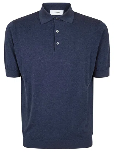 Lardini Mens Shirt Polo Collar Ribbed Cuffs In Blue