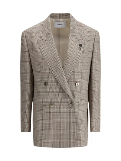 Lardini Prince De Wales Double-breasted Blazer In Beige