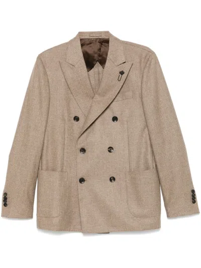 Lardini Prince Of Wales-check Blazer In Brown