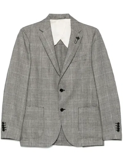 Lardini Prince Of Wales Check-pattern Blazer In Black