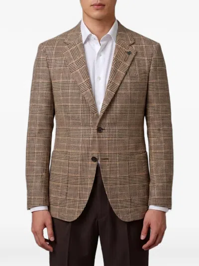 Lardini Wool Cashmere Checked Single-breasted Suit Jacket In Brown