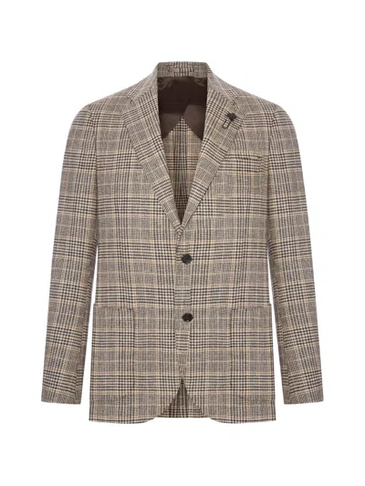 Lardini Cashmere Prince Of Wales Single-breasted Suit Jacket In Brown