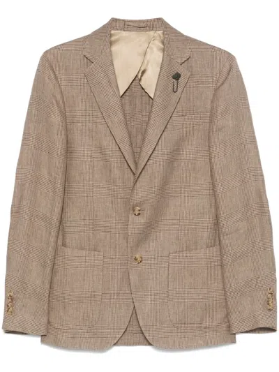 Lardini Prince Of Wales-pattern Blazer In Brown