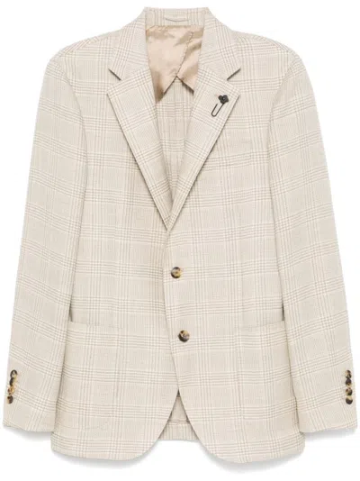 Lardini Prince Of Wales Pattern Blazer In Neutrals