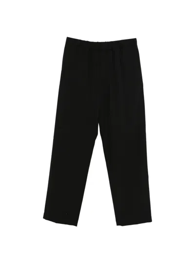 Lardini Pure Virgin Wool Trousers With Internal Drawstring Waist In Black