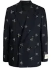 Lardini Racket-print Double-breasted Blazer In Blue