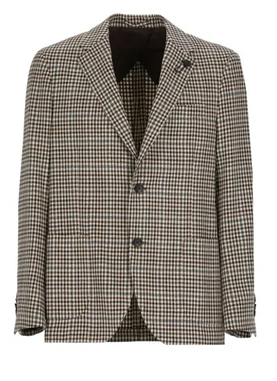 Lardini Red And Beige Checkered Jacket In Ivory
