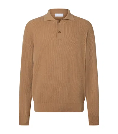 LARDINI RIB-KNIT LONG-SLEEVE POLO SHIRT