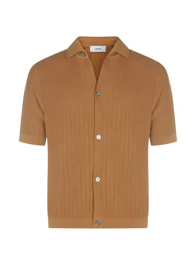Lardini Ribbed Knit Short-sleeve Shirt In Brown