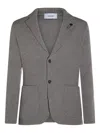Lardini Ribbed Texture Crewneck Sweater With Notched Lapel In Gray