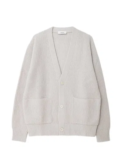 Lardini Wool Cashmere Ribbed V-neck Cardigan In Neutral