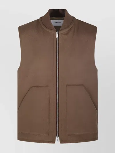 Lardini Sleeveless Brown Virgin Wool Vest Jacket With High Collar