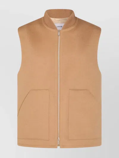 LARDINI RIBBED COLLAR SLEEVELESS DESIGN FRONT POCKETS JACKET