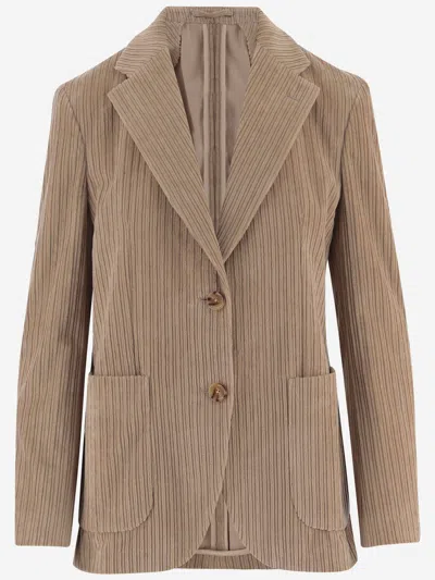Lardini Ribbed Cotton Velvet Blazer In Beige
