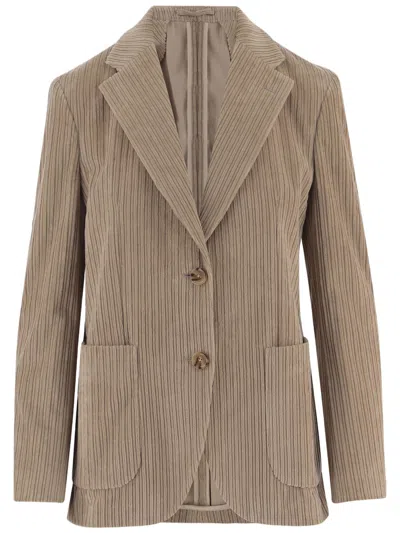 Lardini Ribbed Cotton Velvet Lapel Jacket In Brown