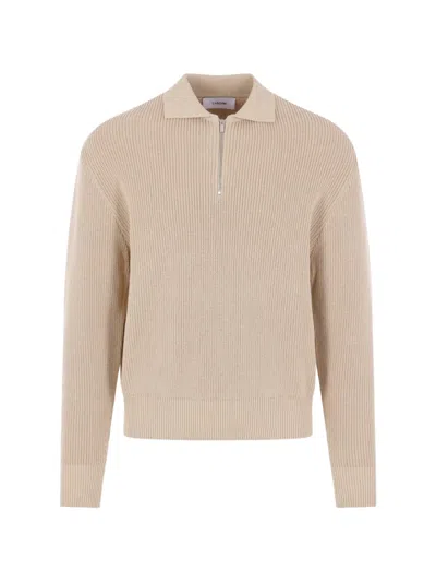 Lardini Cotton Ribbed Half-zip Sweater In Neutral