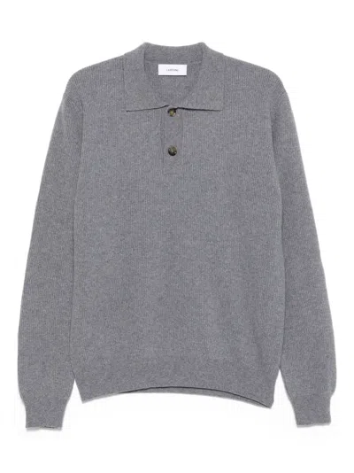 Lardini Ribbed-knit Polo Shirt In Gray