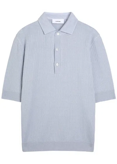 Lardini Ribbed Linen-blend Polo Shirt In Blue