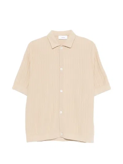 Lardini Short Sleeves Ribbed Texture Mens Shirt In Neutral