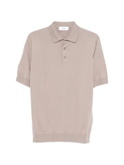 Lardini Ribbed Trim Knit Polo Shirt With Button Placket And Short Sleeves In Neutral