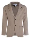 Lardini Crewneck Sweater With Front Pockets And Lapel Collar In Brown