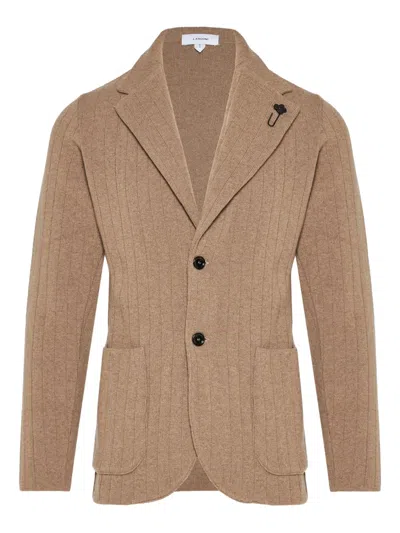 Lardini Ribbed Two-button Blazer In Brown