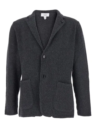 Lardini Ribbed Two-button Blazer Cardigan In Gray