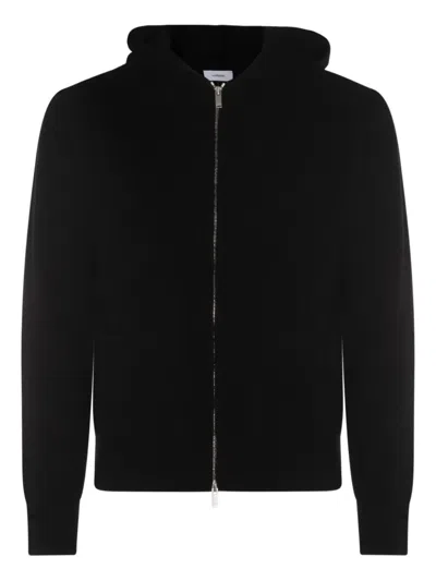 Lardini Ribbed Zip-up Knitted Hoodie In Black