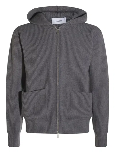 Lardini Ribbed Zip-up Knitted Hoodie In Neutral