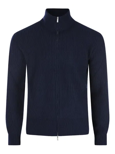 LARDINI RIBBED ZIP-UP SWEATER